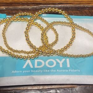 Gold Beaded Stretch Bracelet Set Of 3